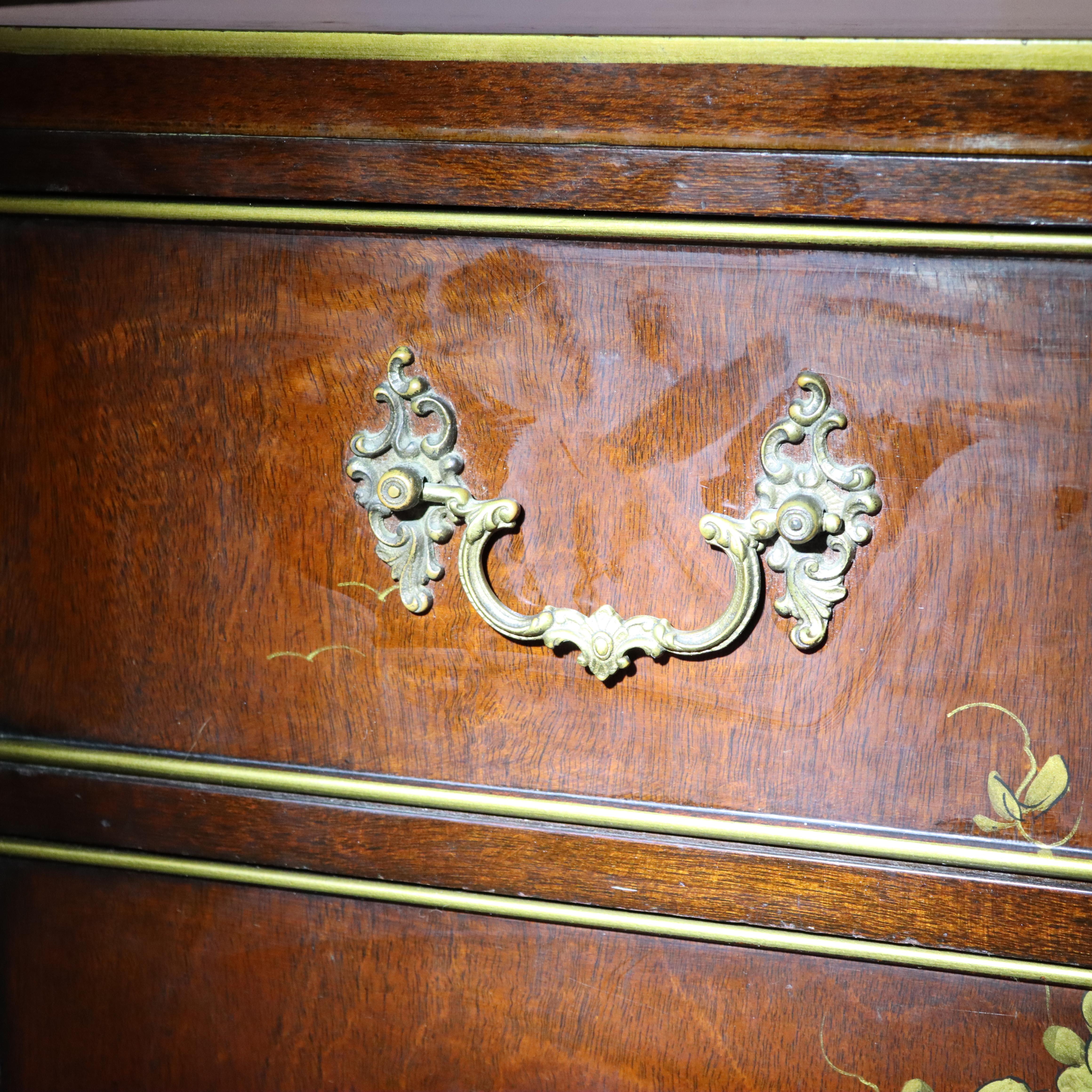 Cassettiera a quattro cassetti in mogano cinese Chippendale dipinta a fiori del 1920 circa in vendita 8