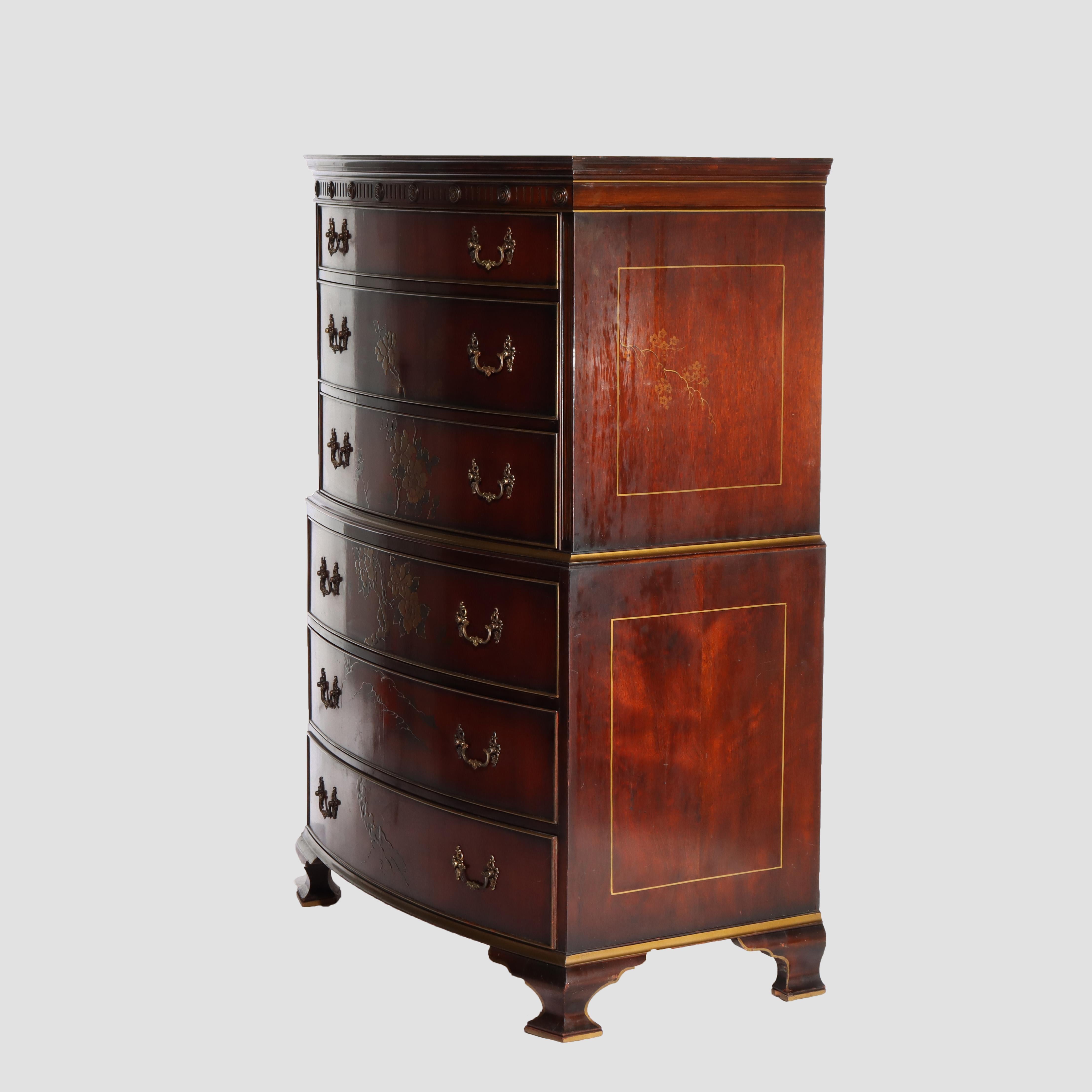 Cassapanca a sei cassetti in mogano cinese Chippendale dipinta con motivi floreali, 1920 ca. in vendita 9