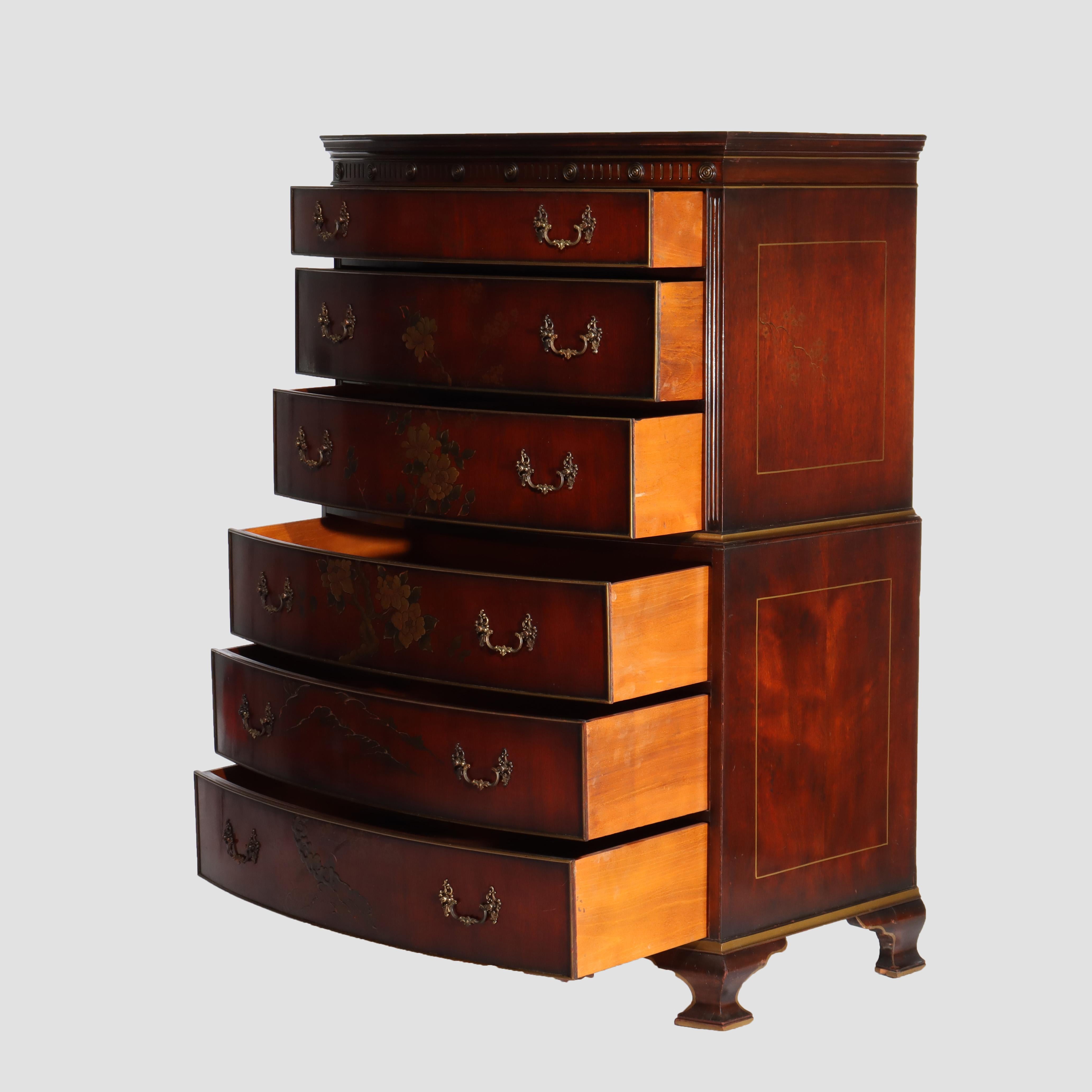Cassapanca a sei cassetti in mogano cinese Chippendale dipinta con motivi floreali, 1920 ca. in vendita 14