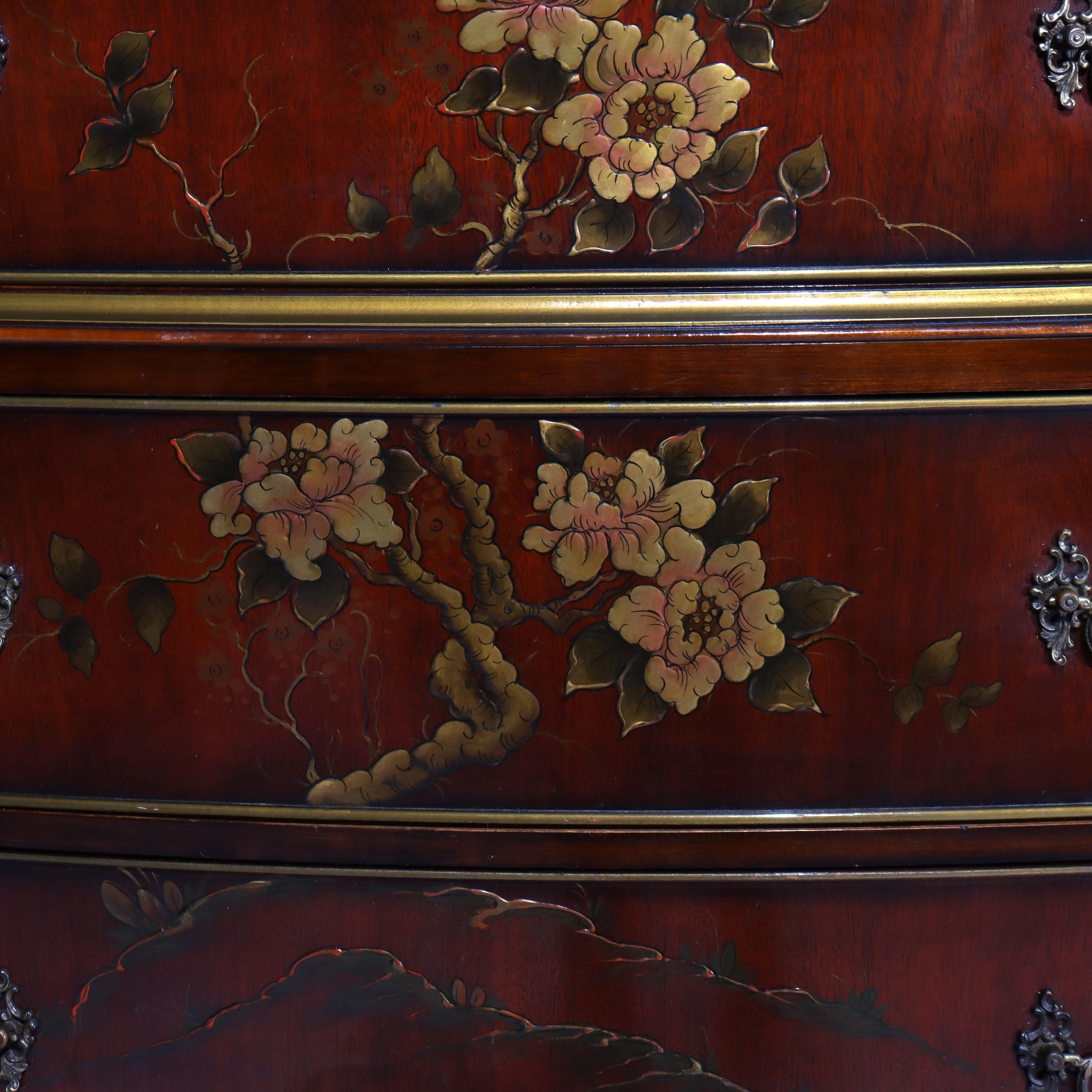 Cassapanca a sei cassetti in mogano cinese Chippendale dipinta con motivi floreali, 1920 ca. in vendita 2