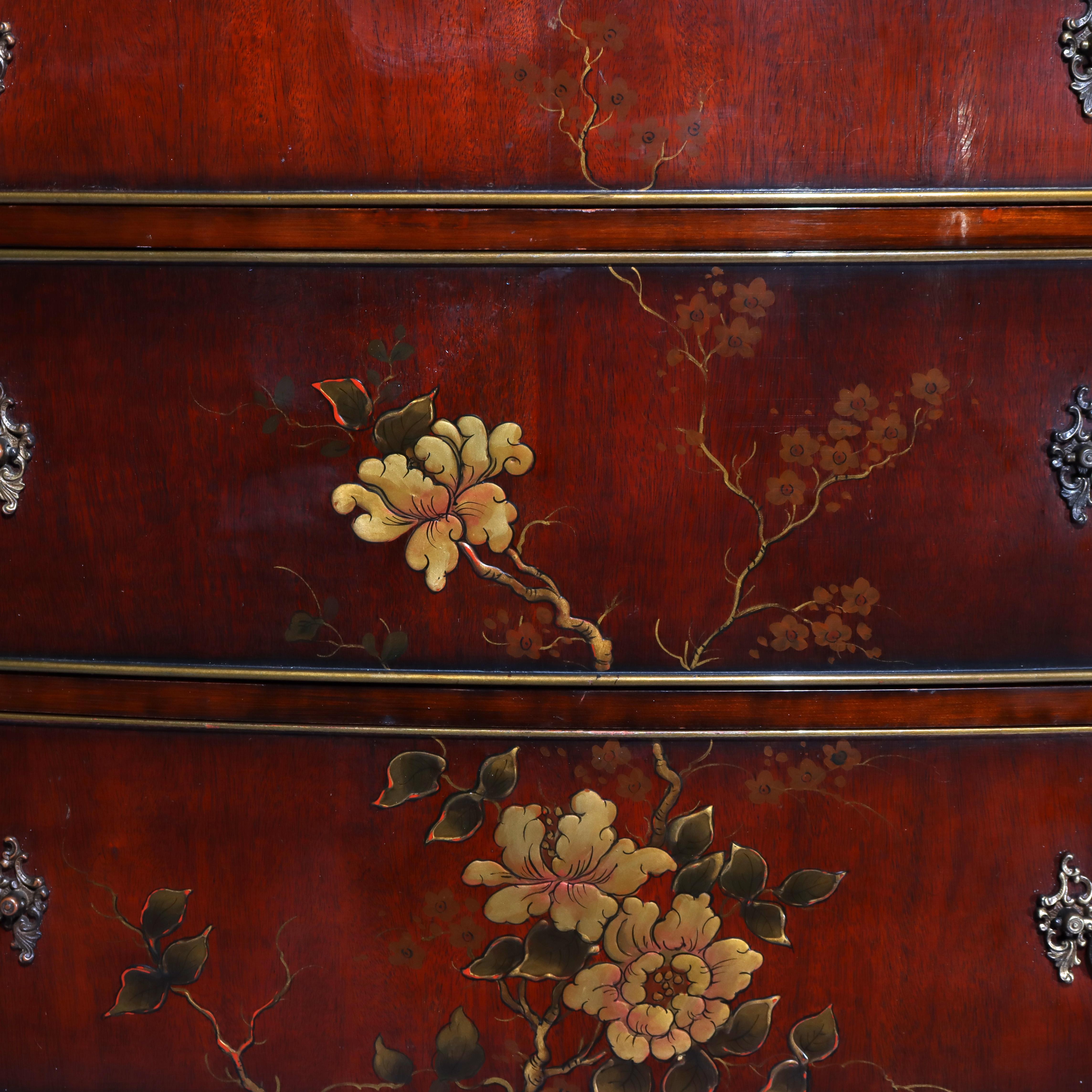 Cassapanca a sei cassetti in mogano cinese Chippendale dipinta con motivi floreali, 1920 ca. in vendita 4