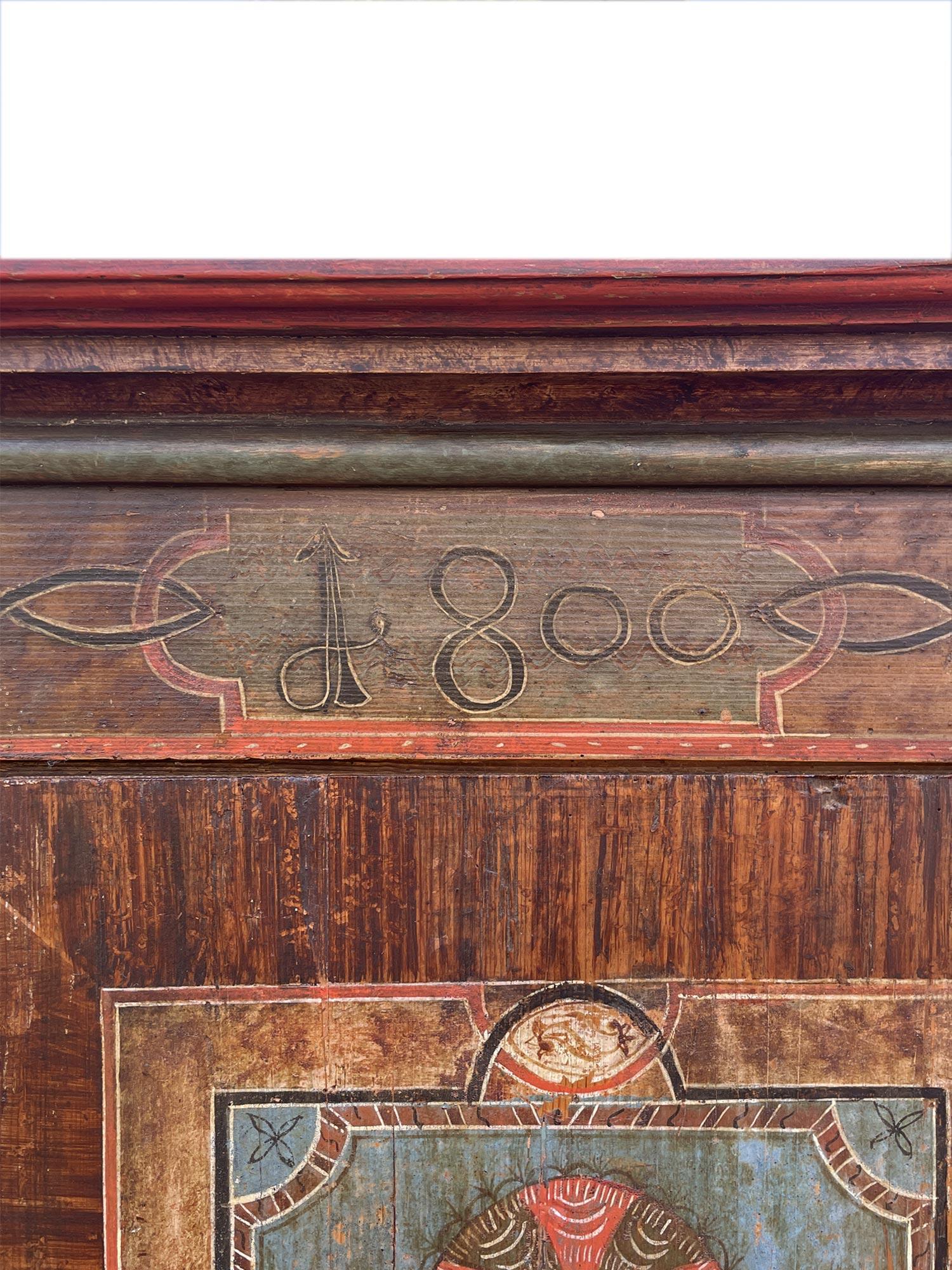 Floral Painted Cupboard, European Alps 1800 in vendita 4