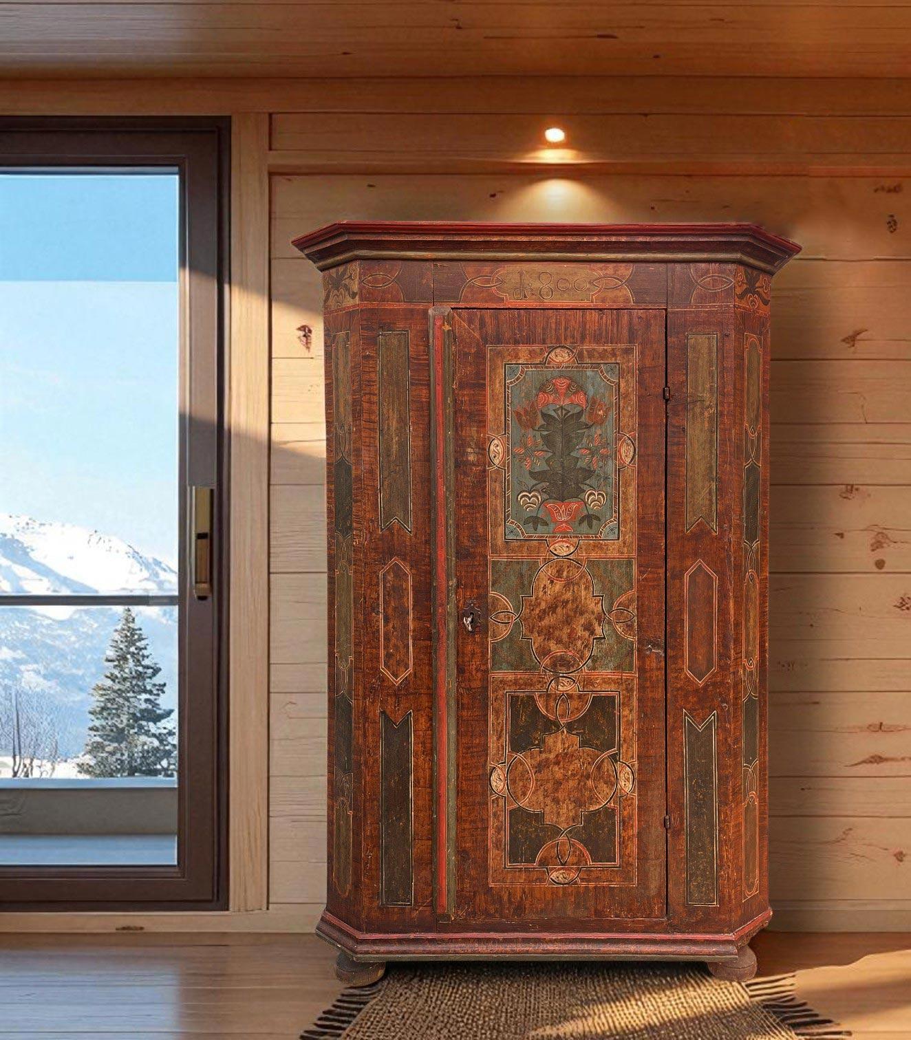 Altro Floral Painted Cupboard, European Alps 1800 in vendita