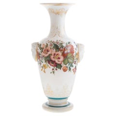 Floral Painted Opaline Glass Vase Attributed to Baccarat