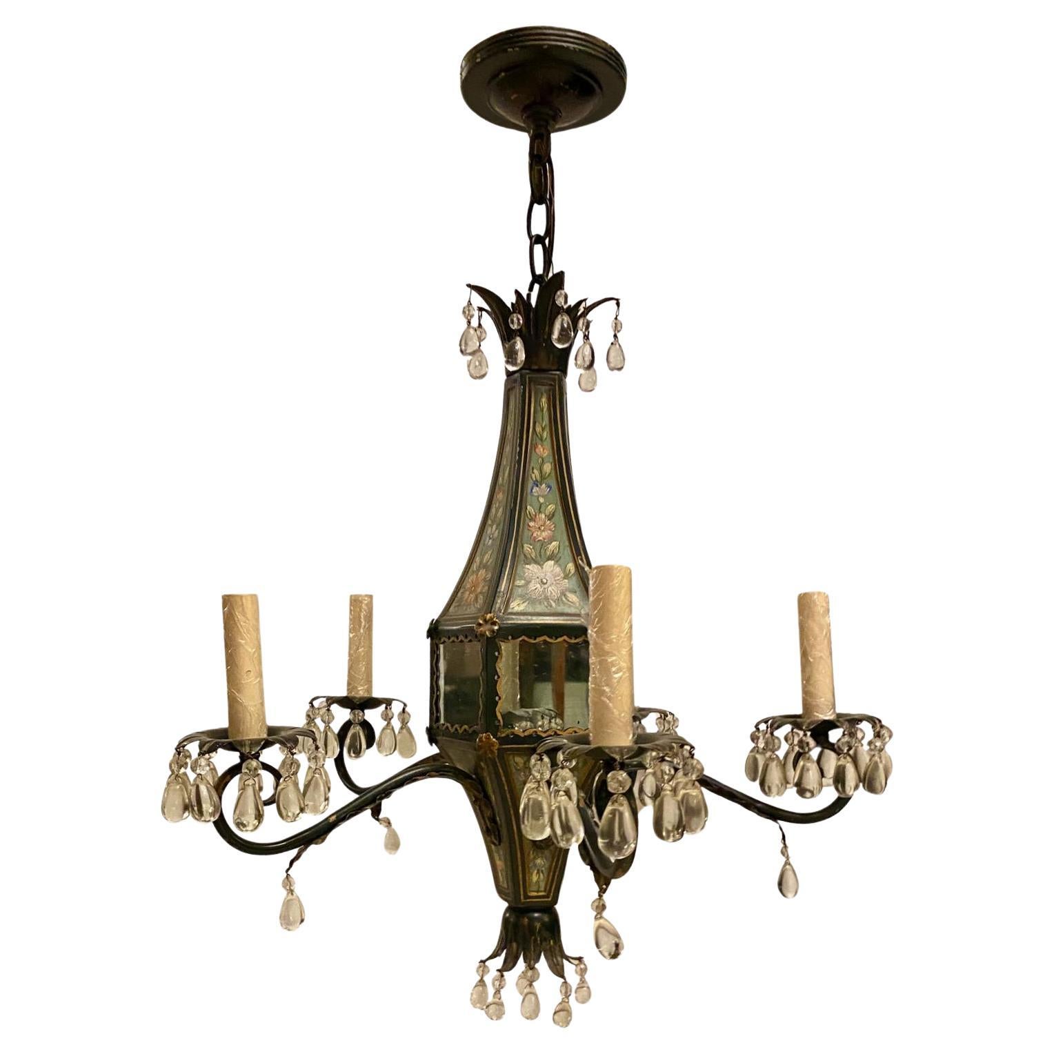 Floral Painted Tole Chandelier