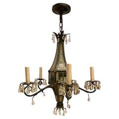 Vintage Floral Painted Tole Chandelier