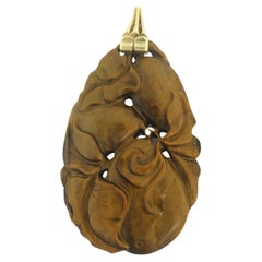 Pendentif en or 14k oeil de chat avec motif floral
