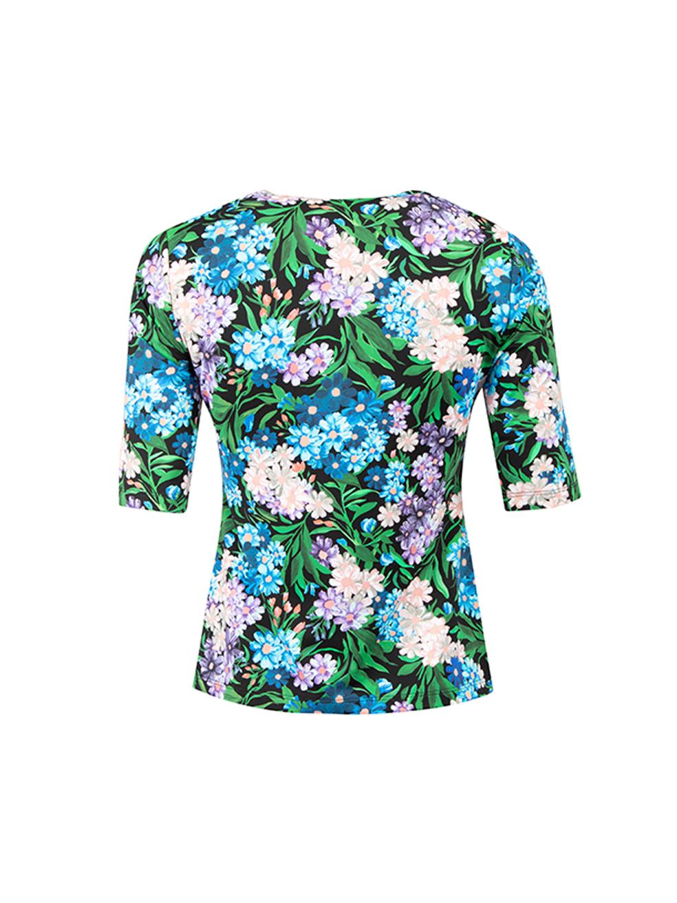 Blue Floral Pattern Mid Sleeves Top Size M