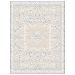 Floral Modern Classics French Rug, Aubusson Heraldy Antique White, in Stock