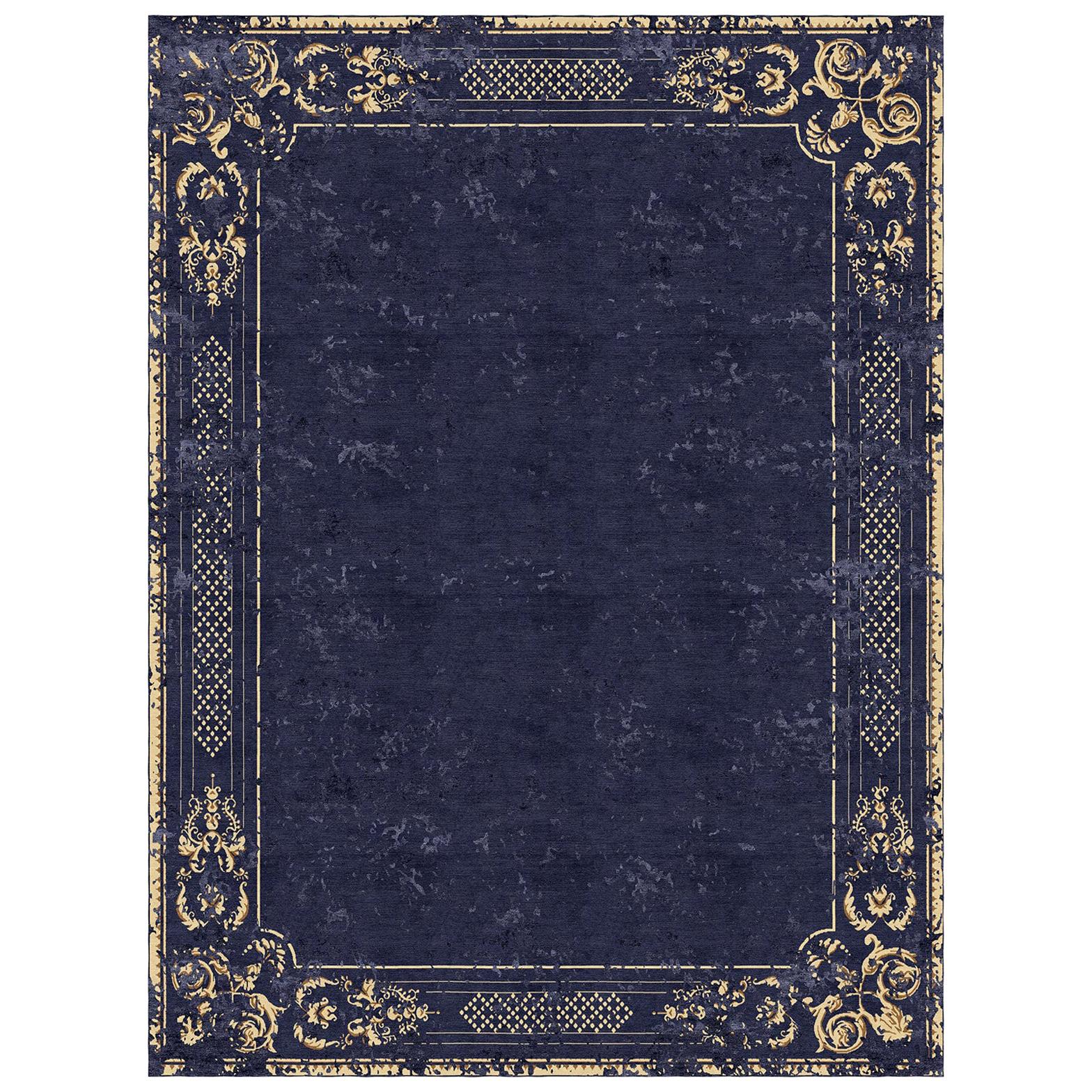Floral Pattern Modern Classics Rug - Ornate Stucco Deep Blue, in Stock For Sale