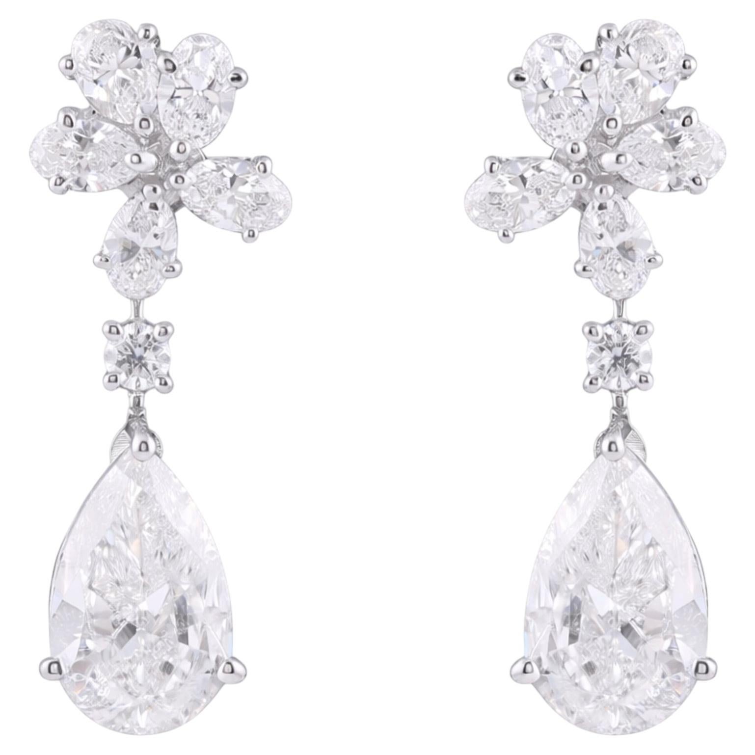 3 Carat Natural Diamond Dangle Cluster Earrings 18k White Gold For Sale