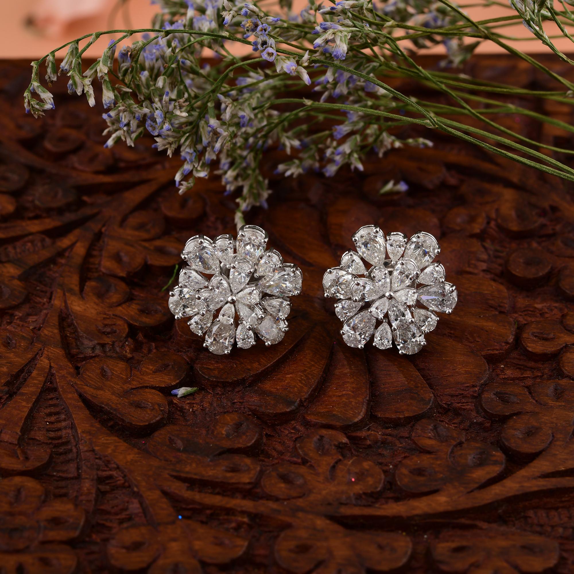 Moderne Boucles d'oreilles de mariage en or massif 18K avec pendentifs en diamant naturel 5.52Ct Floral Pear Cut en vente