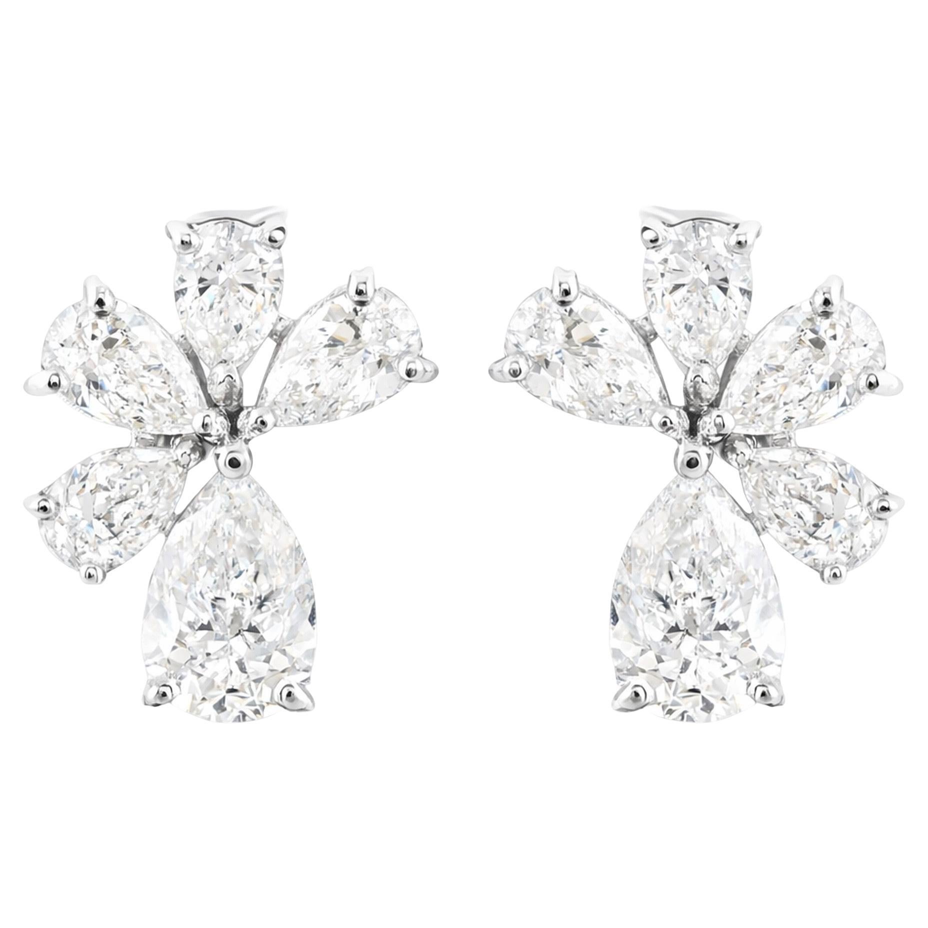 14K White Gold 1.27 Ct Pear Cut Diamond Butterfly Cluster Stud Earrings Gift