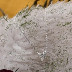 Floral Pear Cut SI/HI Natural Diamond Pendant Necklace In 18K White Solid Gold