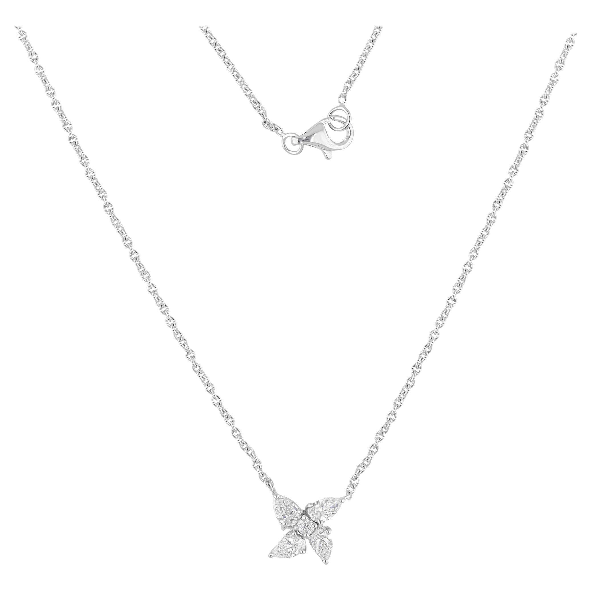 Floral Pear Cut SI/HI Natural Diamond Pendant Necklace In 18K White Solid Gold