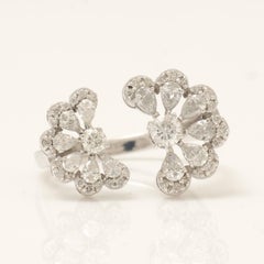 Anello da cocktail aperto con diamante a pera floreale in oro massiccio 14K (certificato)