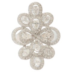 Floral Pear Halo Natural Diamond Statement Ring in 14k Solid Gold (Certified)