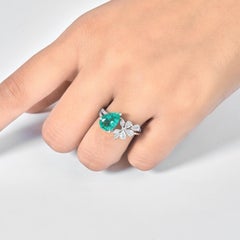 2.78 Carat Pear Emerald & Marquise Diamond Statement Ring, 14k White Gold