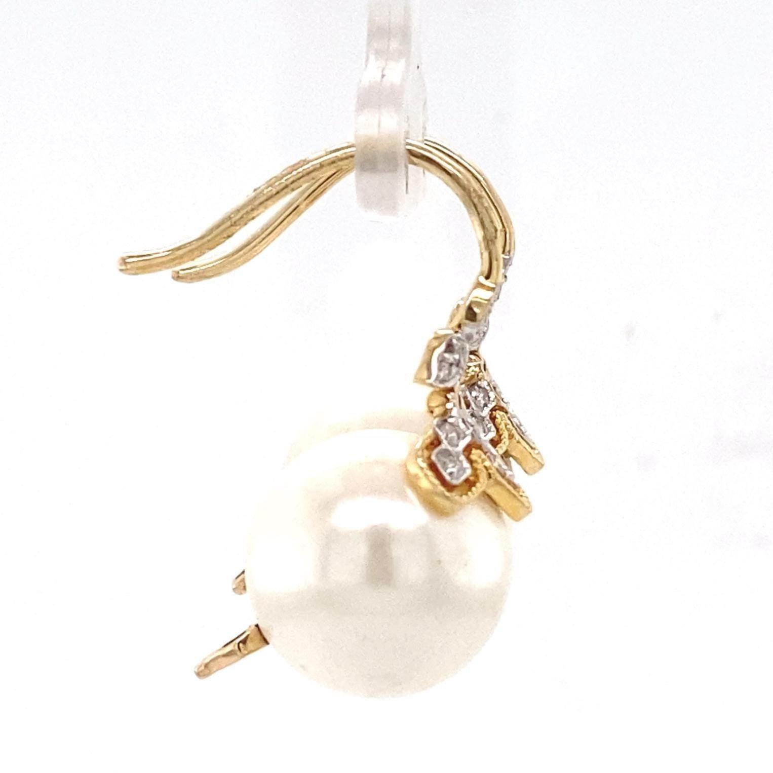 Pendants d'oreilles en or massif 14K avec perles florales et diamants (certifiés) Neuf - En vente à New Delhi, DL