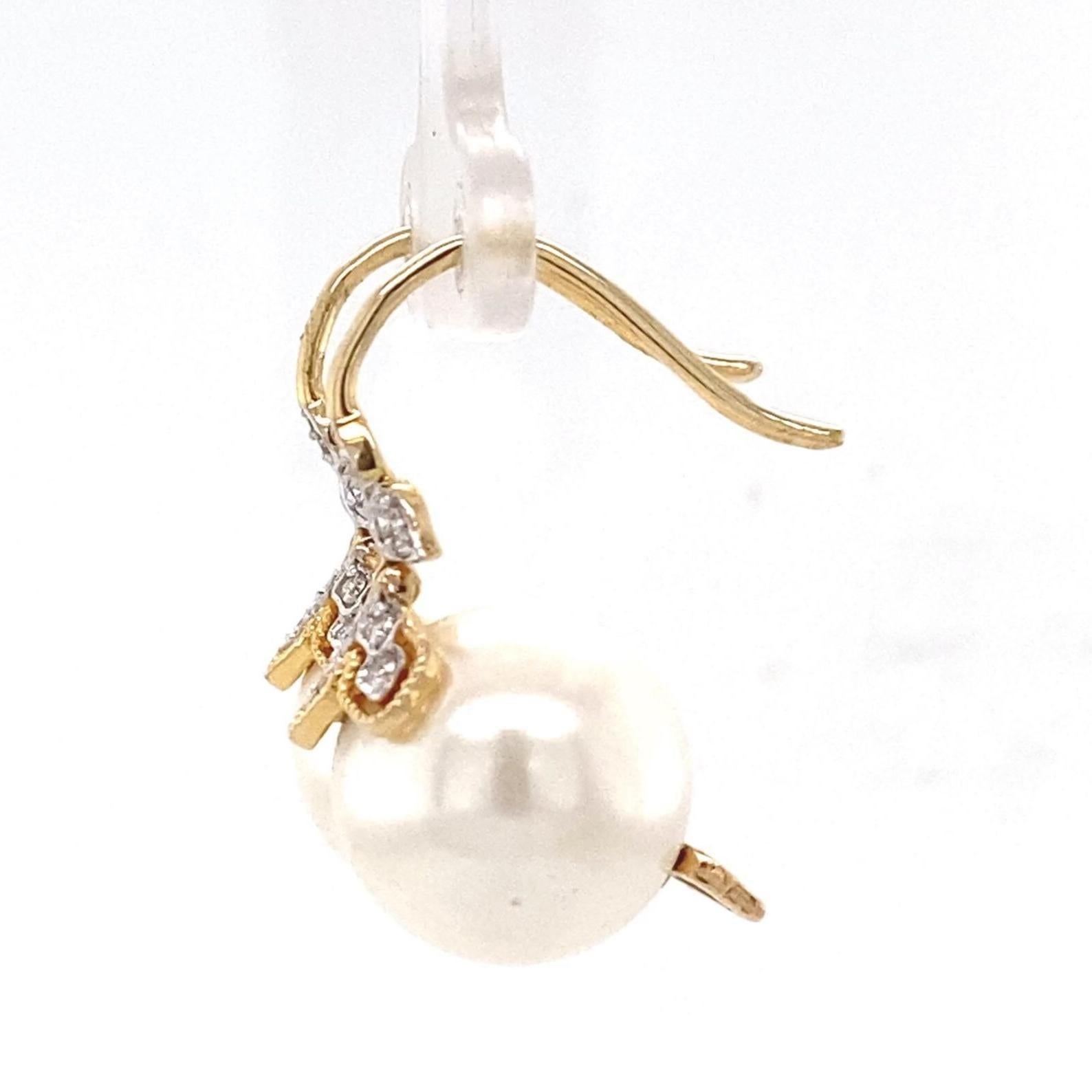 Pendants d'oreilles en or massif 14K avec perles florales et diamants (certifiés) Pour femmes en vente