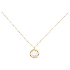 Floral Pearl Necklace, Yellow Gold, Round Beaded Frame Pendant