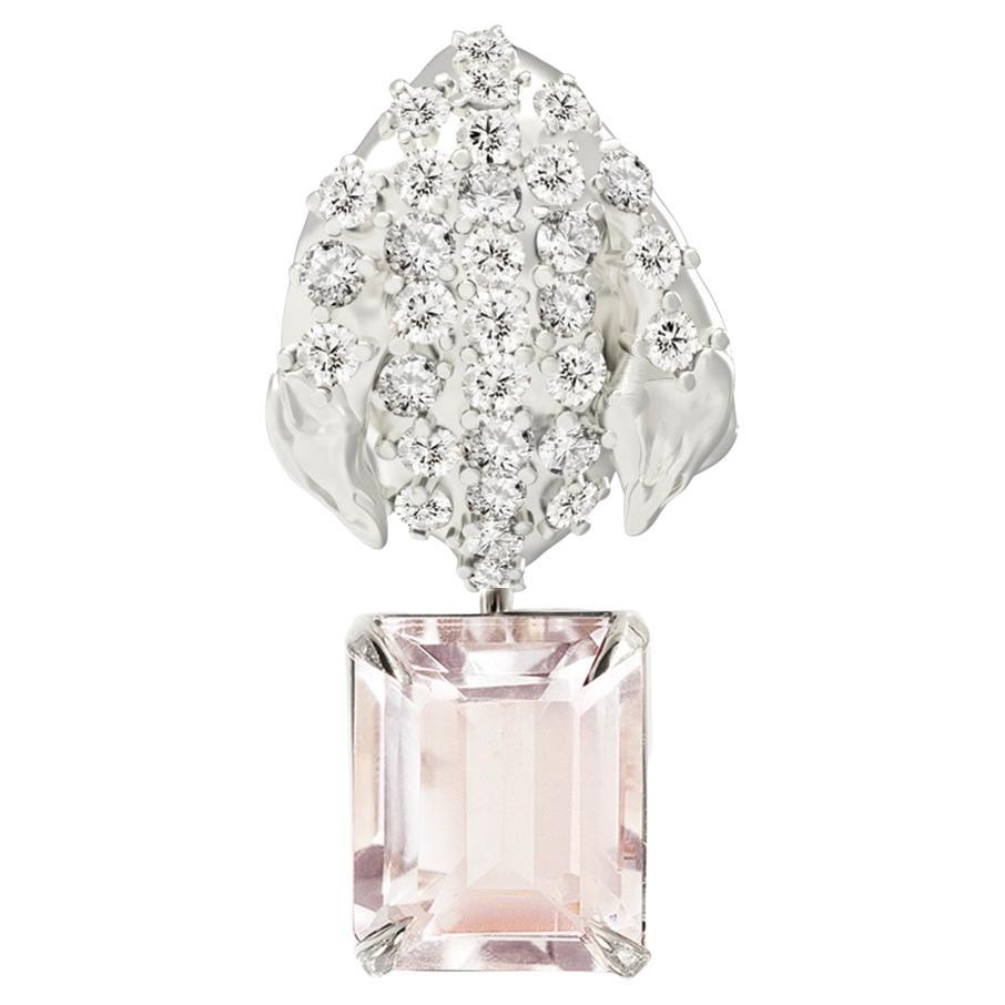 Collier pendentif floral avec Morganite et diamants en or blanc 18 carats
