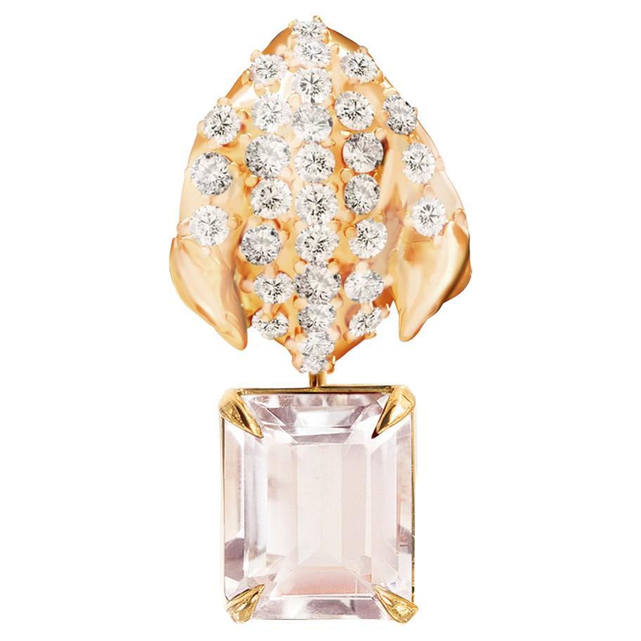 Collier pendentif floral avec morganite et diamants en or jaune
