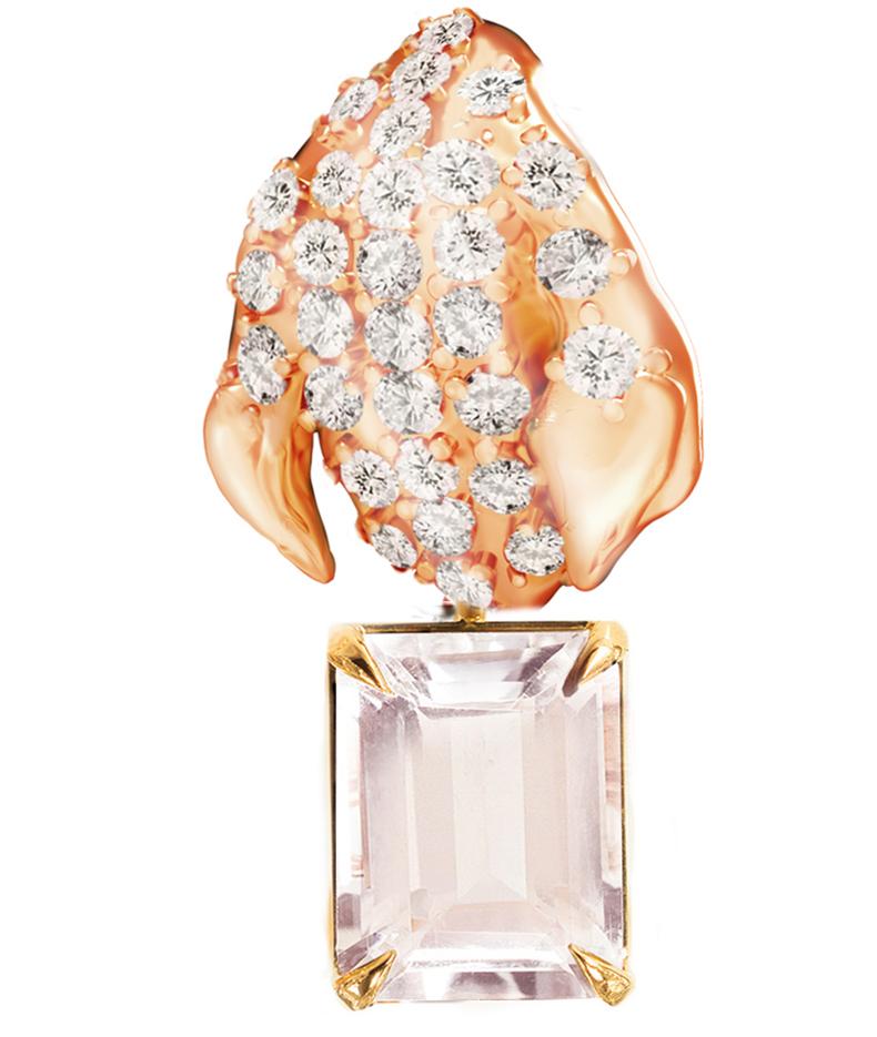 Floral Peony Petal Brooch with Morganite and Diamonds in Rose Gold For Sale 5