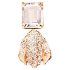 Broche florale pétale de pivoine avec morganite et diamants en or rose