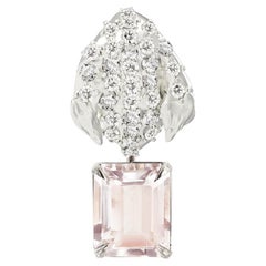Floral Peony Petal Brooch with Morganite and 31 Diamonds in 18 Karat White Gold