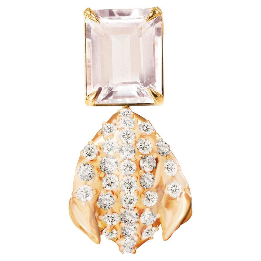 Floral Peony Petal Brooch with Morganite and Diamonds in Yellow Gold