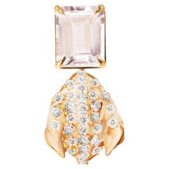 Floral Peony Petal Brooch with Morganite and Diamonds in Yellow Gold