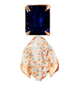 Floral Peony Petal Brooch with Sapphire and Diamonds in Rose Gold