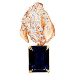 Broche Floral Pétalo de Peonía con Zafiro y Diamantes en Oro Rosa