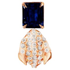 Broche Floral Pétalo de Peonía con Zafiro y Diamantes en Oro Rosa