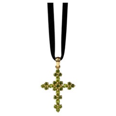 Floral Peridots Cross Pendant Silver, gold