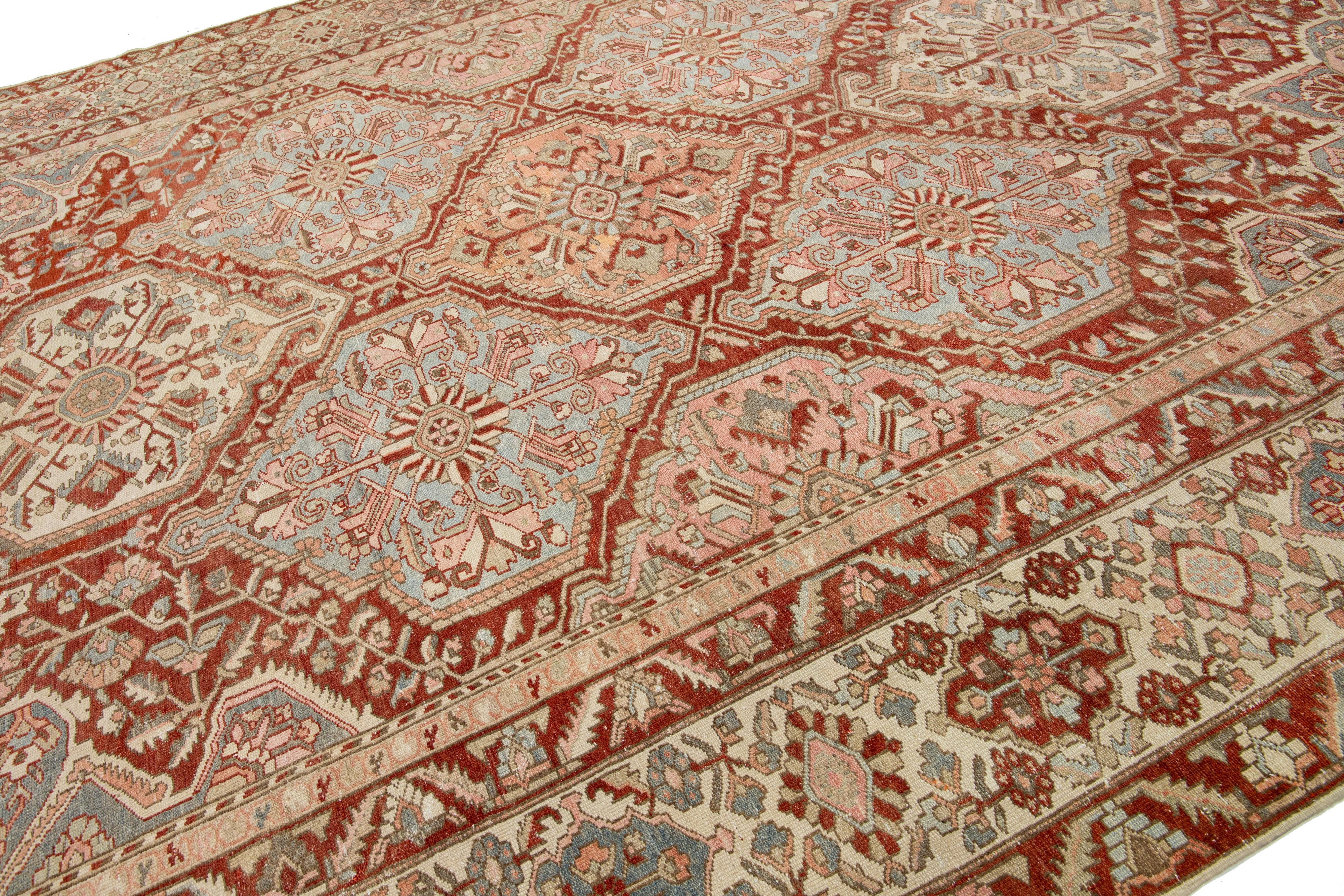 Islamic Floral Persian Bakhtiari Rust Wool Rug Handcrafted in the 1920s For Sale