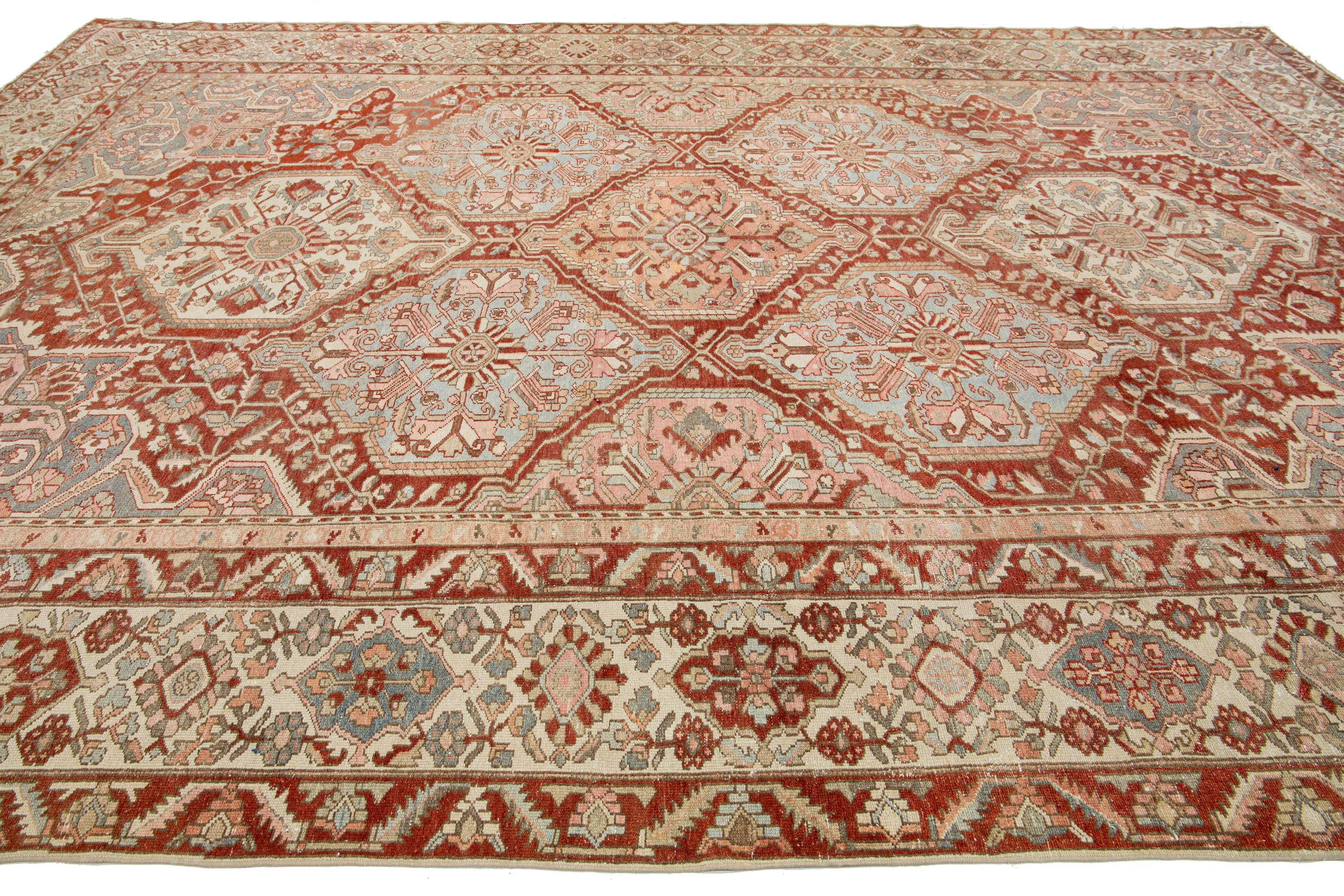 Hand-Knotted Floral Persian Bakhtiari Rust Wool Rug Handcrafted in the 1920s For Sale