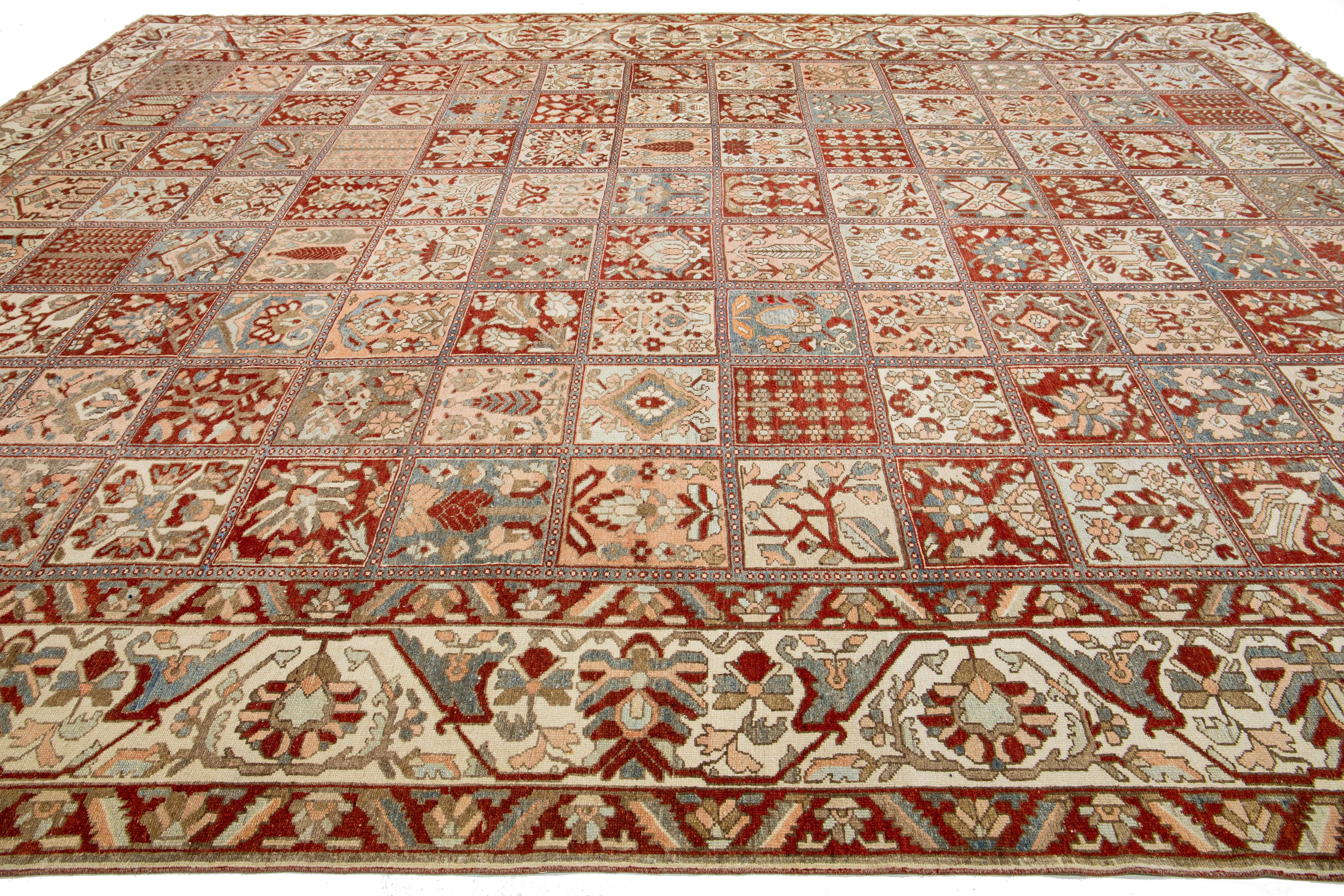 The Floral Persian Bakhtiari Rust Wool Rug Handcrafted in the 1920s (Persisch) im Angebot