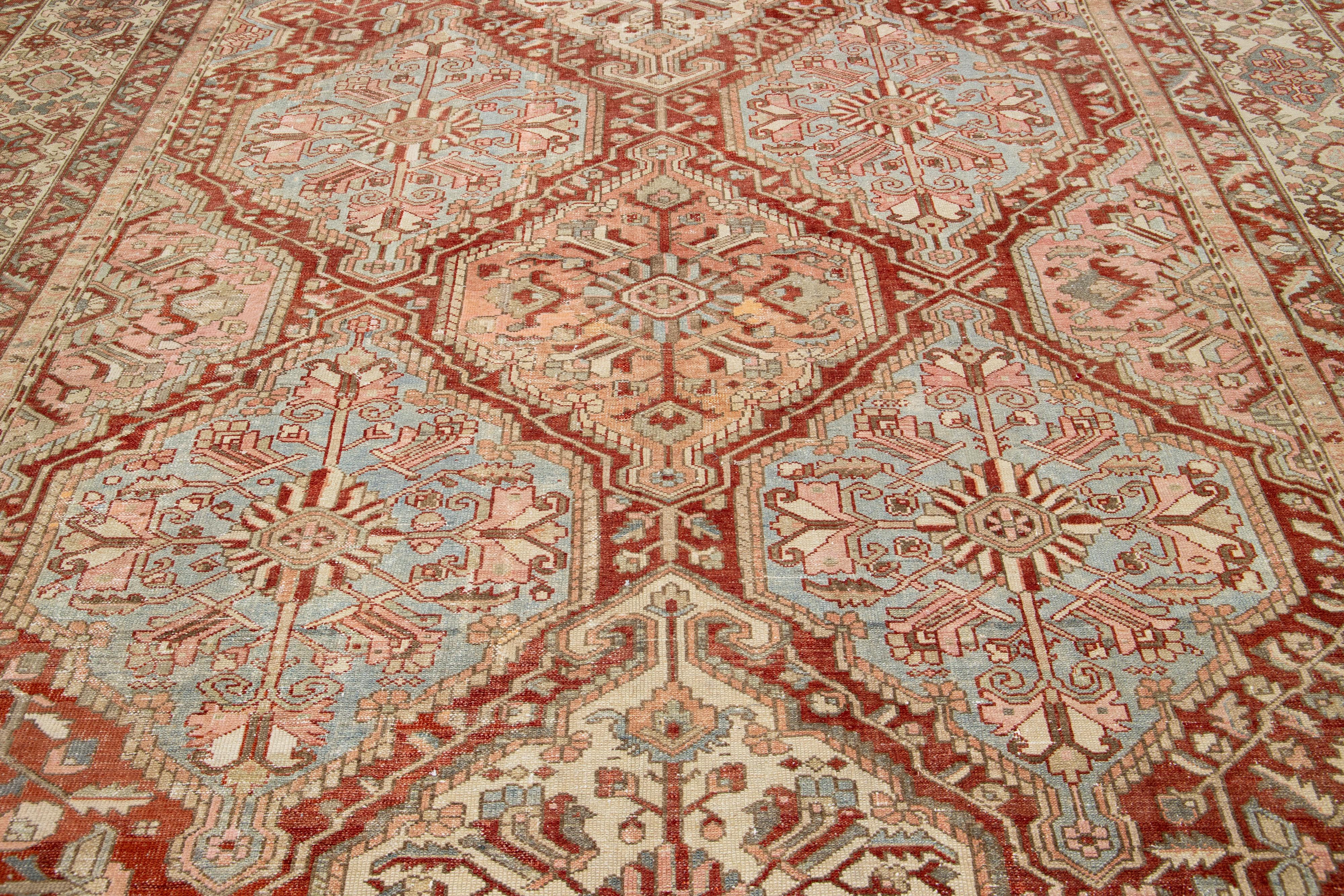 20th Century Floral Persian Bakhtiari Rust Wool Rug Handcrafted in the 1920s For Sale