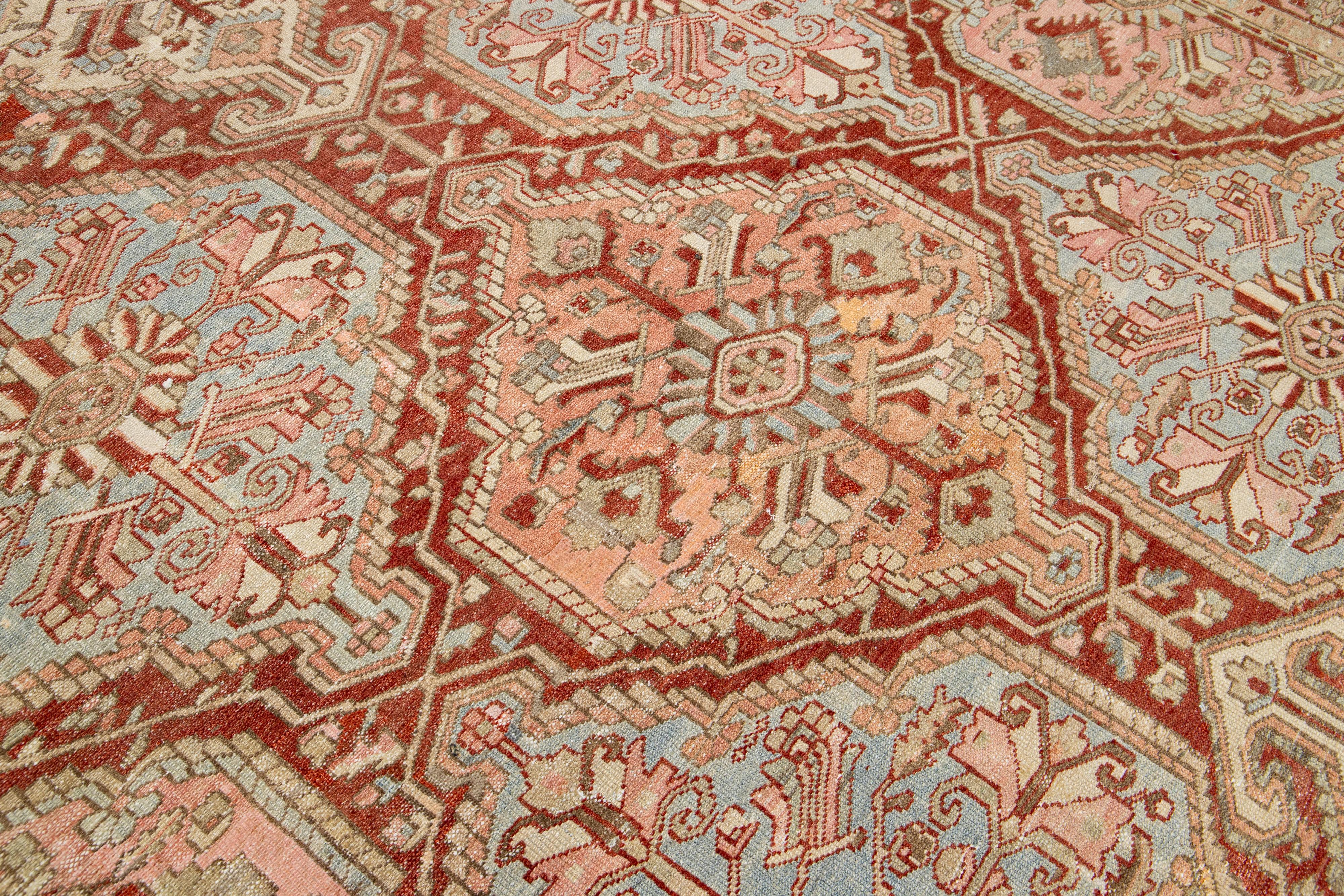 Floral Persian Bakhtiari Rust Wool Rug Handcrafted in the 1920s For Sale 1