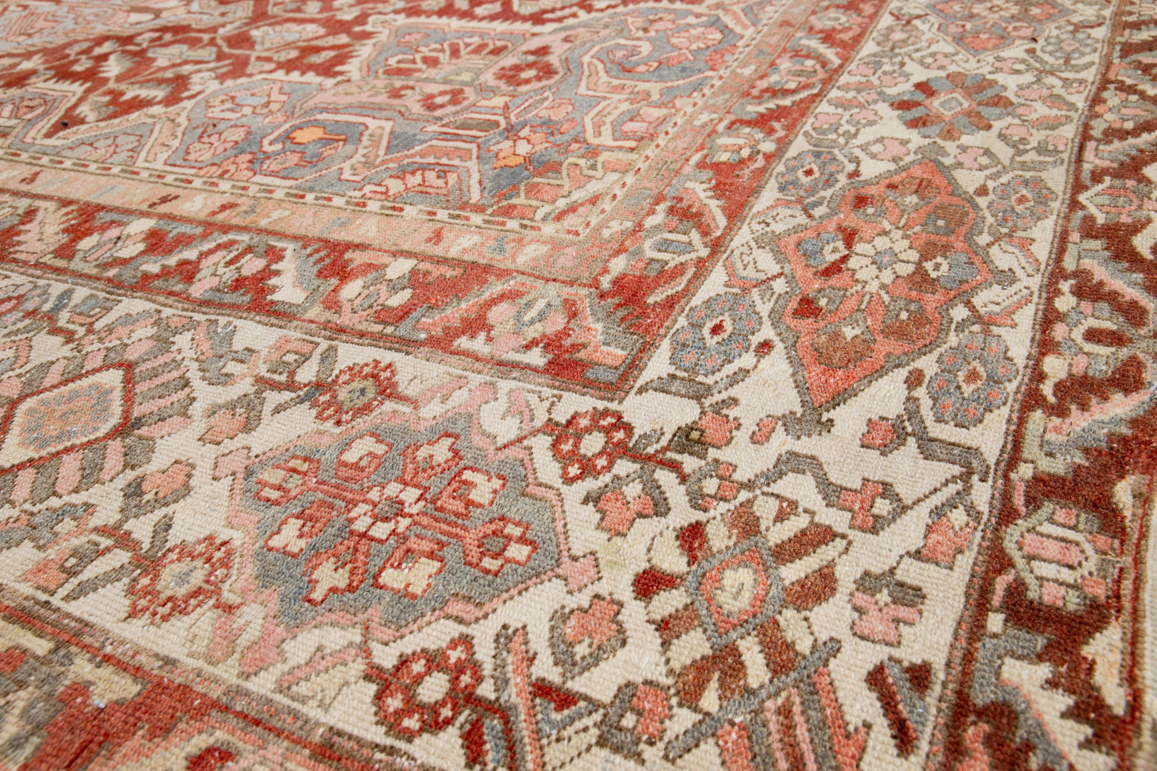 Floral Persian Bakhtiari Rust Wool Rug Handcrafted in the 1920s For Sale 3