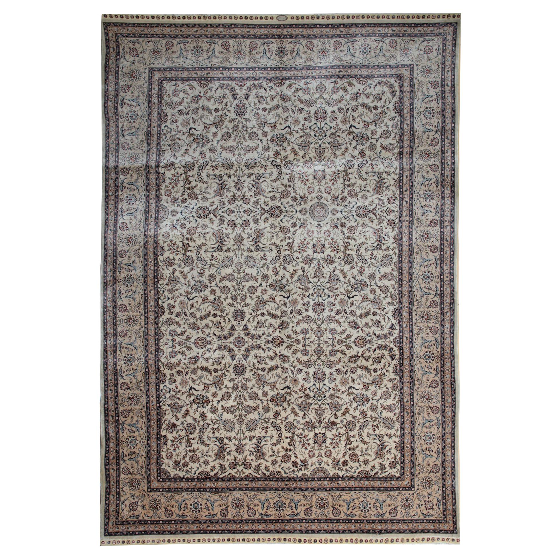 Floral All Over Design Rugs Chinese Oriental Cream Rug Carpet Pure Silk Rug