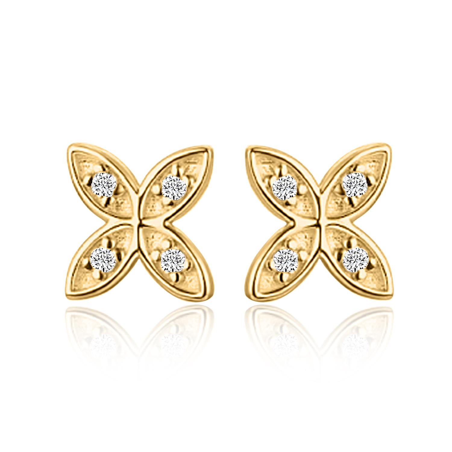 Moderno Orecchini con diamante a petali floreali in oro giallo 14K in vendita