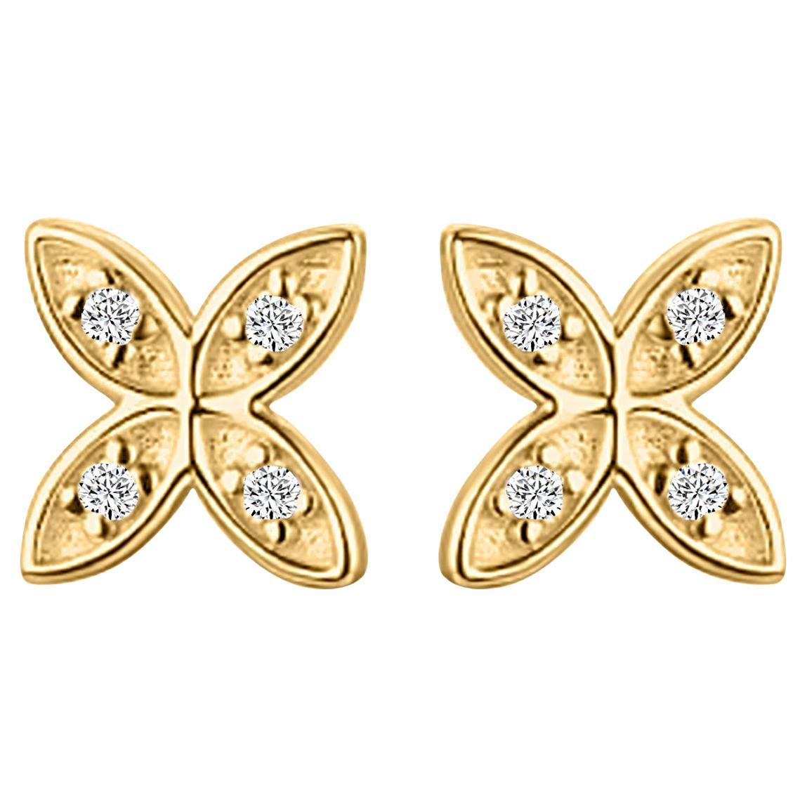 Floral Petal Diamond 14K Yellow Gold Stud Earrings