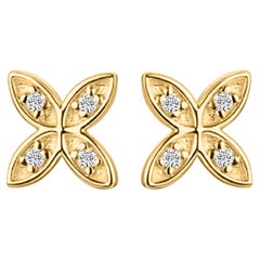 Floral Petal Diamond 14K Yellow Gold Stud Earrings
