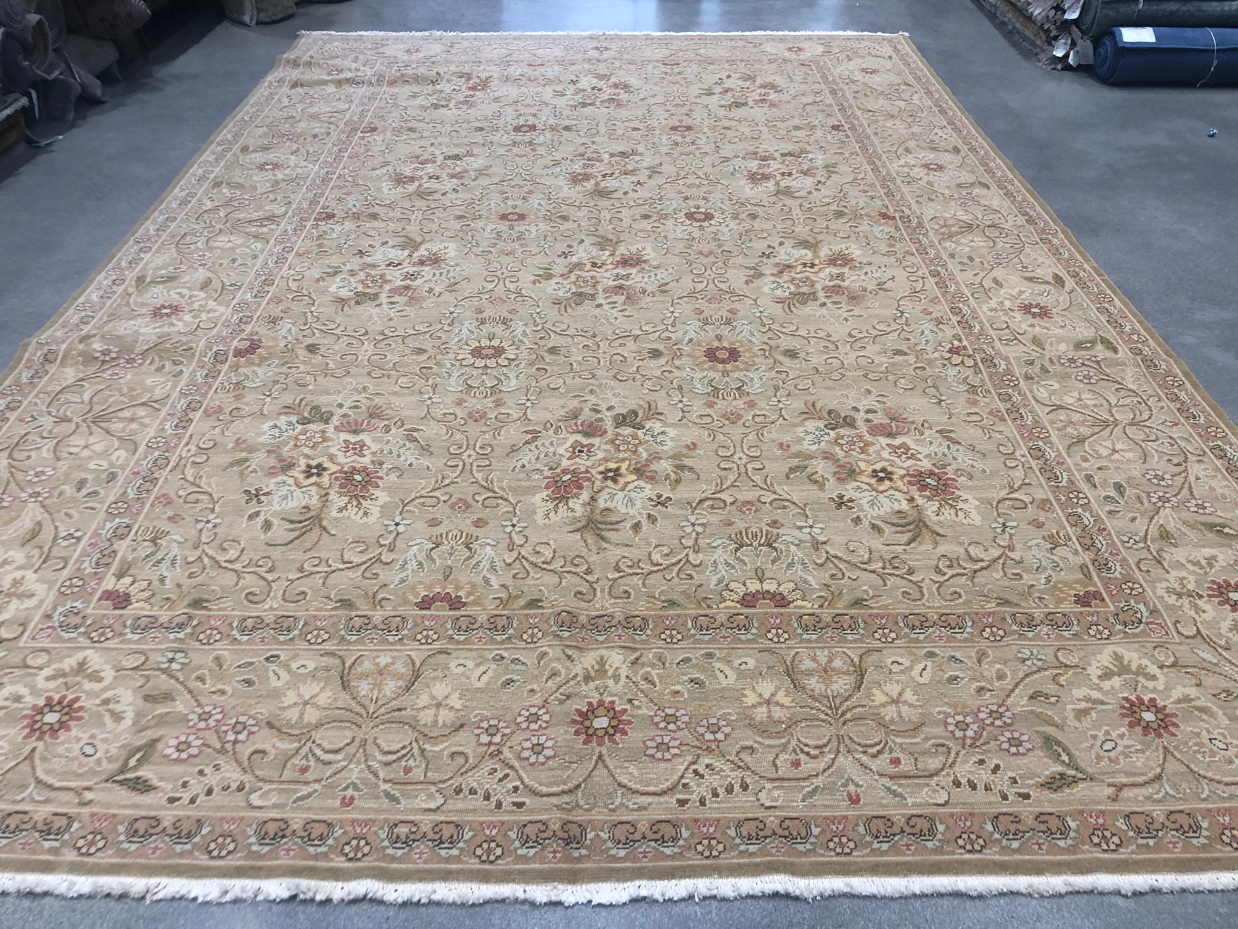European Floral Pink and Beige Rug For Sale