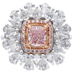 Floral Pink Cushion Diamond Solitaire Ring, 3.49 Carat