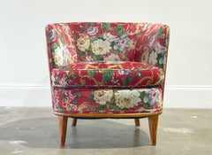 Floral Pink Velvet Midcentury Lounge Arm Chair, After TH Robsjohn Gibbings