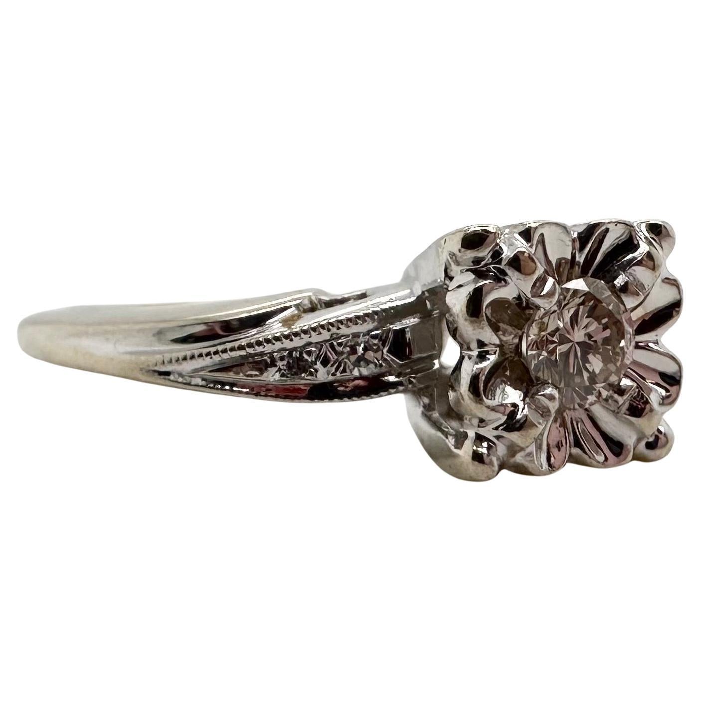 Floral platinum diamond ring vintage diamond ring For Sale